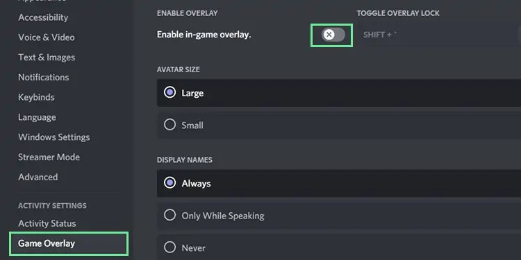 Quick 11 Solutions to Minecraft Launcher Not Working 12 discord-overlay-settings
