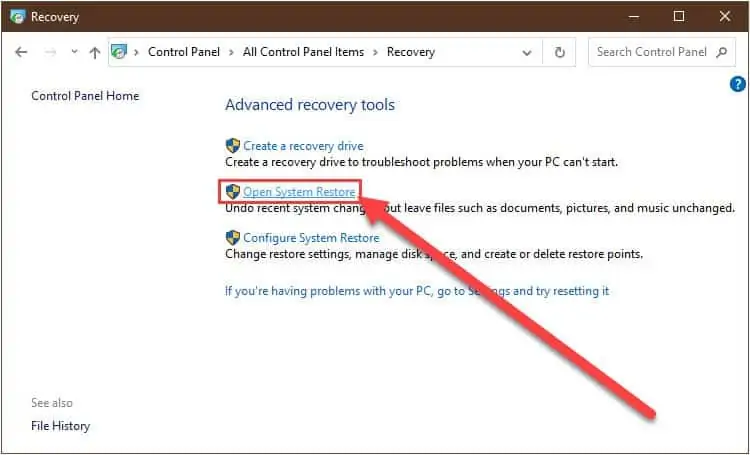 How to Fix "Not Enough Storage Is Available to Process This Command" 23 system-restore-option