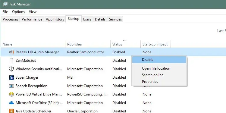 Quick 11 Solutions to Minecraft Launcher Not Working 8 win10-taskmanager-disable-startups