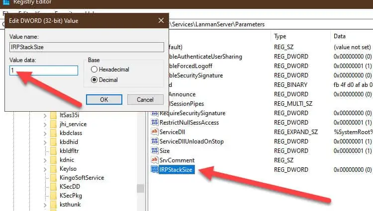 How to Fix "Not Enough Storage Is Available to Process This Command" 18 regedit-lanman-irpa