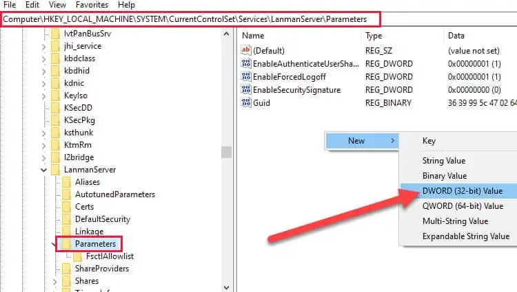 How to Fix "Not Enough Storage Is Available to Process This Command" 17 regedit-lanman