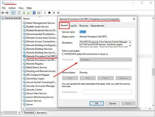 How to Fix Audio Service Not Running 32 rpc-properties-startup-automatic