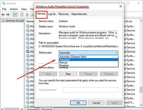 How to Fix Audio Service Not Running 33 startup-type-automatic