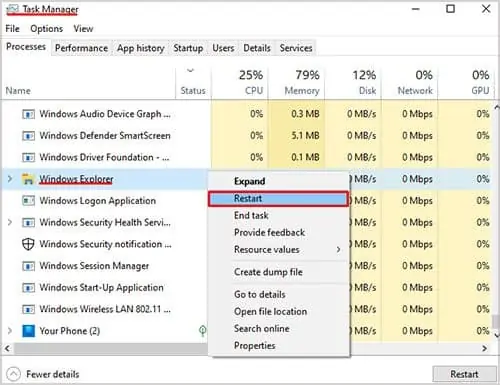How to Fix "Critical Error Your Start Menu Isn't Working" 1 task-manger-windows-explorer-restart