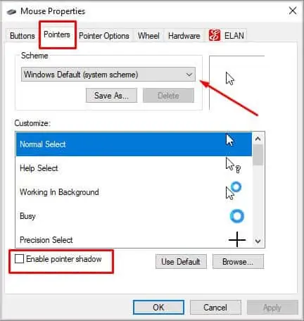 Mouse Cursor Disappeared in Windows? 14 Ways To Fix 10 windows-default-scheme