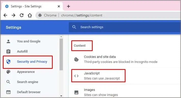 Click-on-javascript-under-content