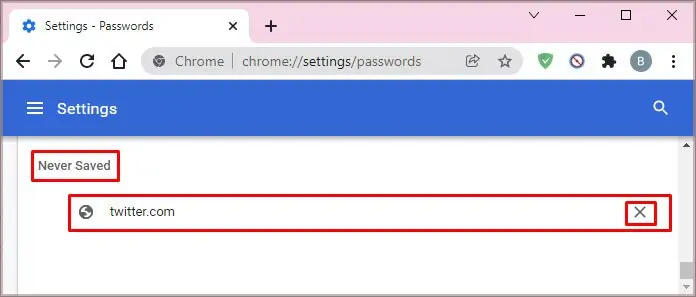Google Chrome Not Saving Passwords - 13 Ways To Fix It 26 press-x-sign-on-never-saved-list
