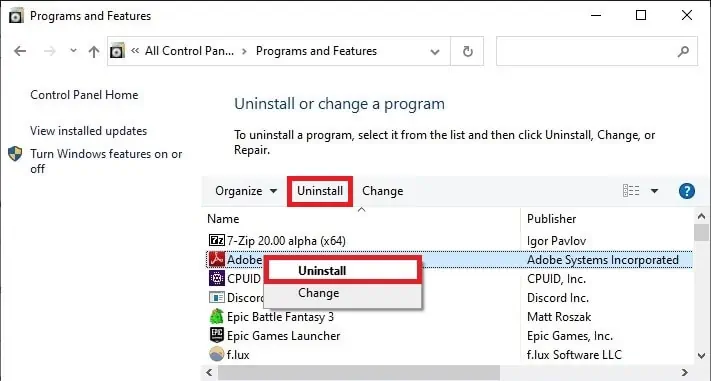 Uninstall-Adobe-CC-from-Control-Panel