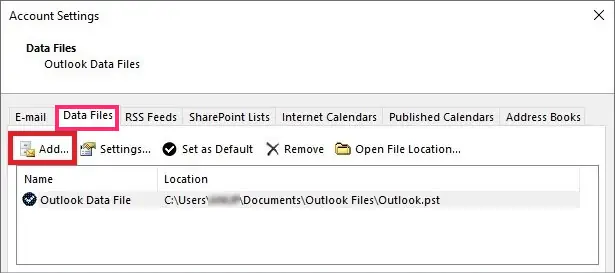 How to Repair Outlook Data with the SCANPST.EXE tool 5 data-files-add