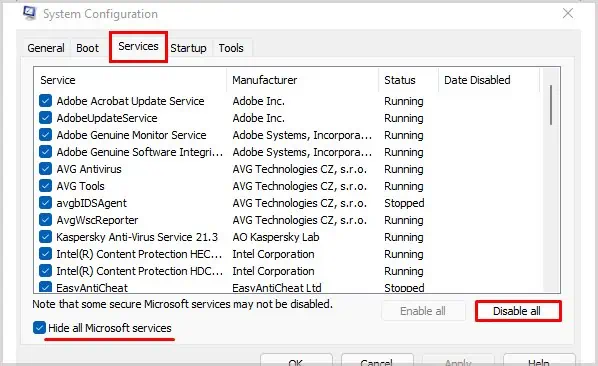 How to Fix Blue Screen of Death (BSOD) on Windows 11 62 hide-all-microsoft-services