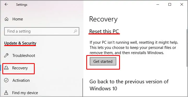 Fix: ntoskrnl.exe BSOD in Windows 10 reset-this-pc-get-started
