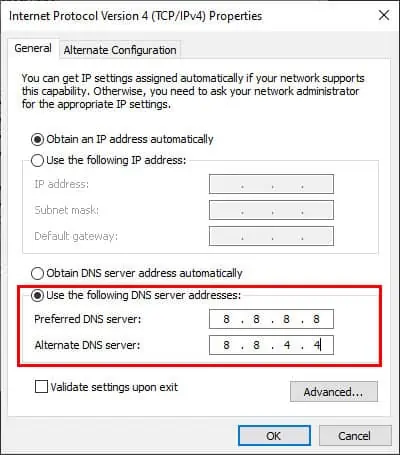 Fix: reCAPTCHA Not Working - Chrome, Firefox, Edge, Safari 8 Custom-DNS-Google-Public-DNS-1