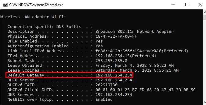 How to Change Wi-Fi from 2.4GHz to 5GHz 1 Ipconfig-all-default-gateway