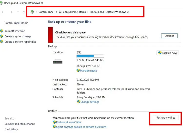 Deleted File Not in Recycle Bin? Here's How to Fix it 18 Windows-Back-up-Section-in-Control-Panel