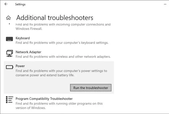 How to Fix There Are Currently No Power Options Available 5 additional-troubleshooters-power