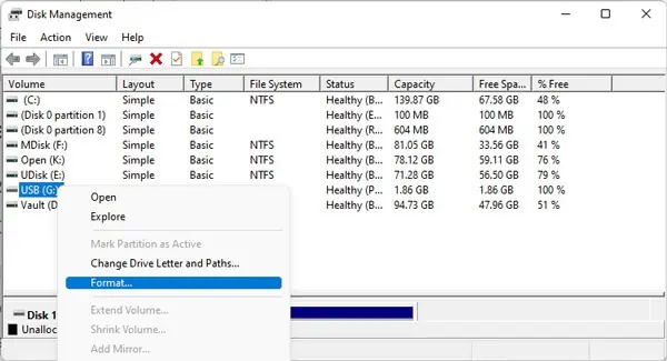 How to Reset a USB Drive on Windows and Mac 3 format-usb-disk-management