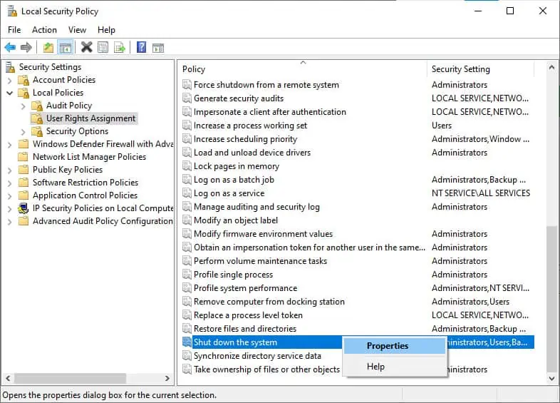 How to Fix There Are Currently No Power Options Available 1 local-security-policy-editor-shut-down-options