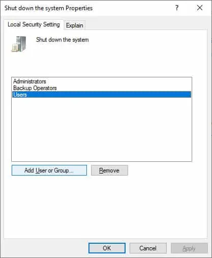 How to Fix There Are Currently No Power Options Available 2 local-security-shut-down-users-and-groups