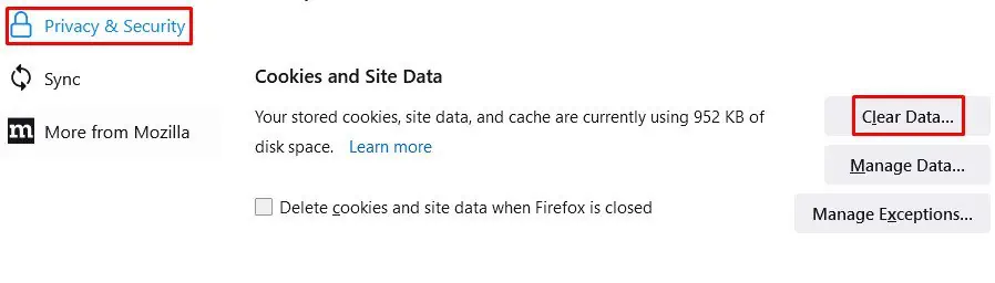 How to Fix “No Valid Sources Are Available For This Video.” 16 Firefox-Clear-data