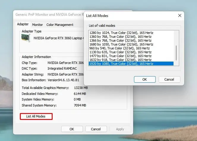 How To Fix Screen Tearing Problem in Windows 15 List-all-modes