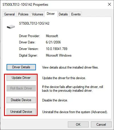 External Hard Drive Not Showing Up? Here’s How To Fix It 3 disk-drive-update-roll-back-driver