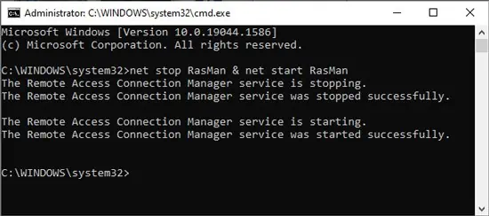 Fix: The Remote Connection Was Not Made Because The Attempted VPN Tunnels Failed 4 net-stop-RasMan-net-start-RasMan