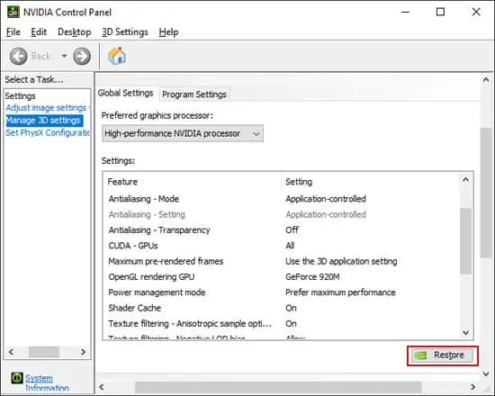 How To Reset Graphics Driver 4 nvidia-graphics-control-panel-restore