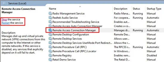 Fix: The Remote Connection Was Not Made Because The Attempted VPN Tunnels Failed 3 remote-access-connection-manager-rasman-service
