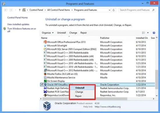 How To Fix Result Code: E_FAIL (0x80004005) 14 uninstall-virtualbox