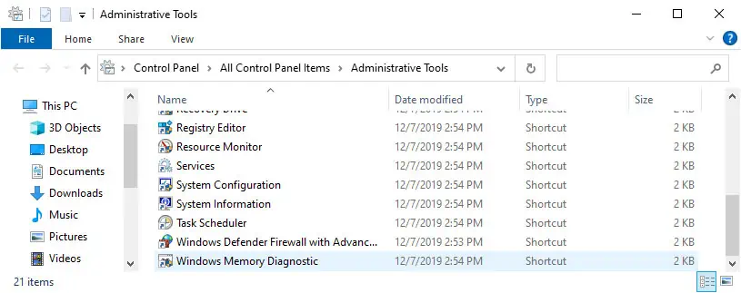 control-panel-memory-diagnostic