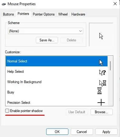 disable-enble-pointer-shadow