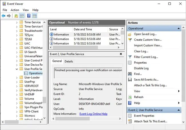 User Profile Cannot Be Loaded? Here’s How To Fix It 12 event-viewer-user-profile-service