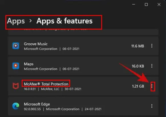 How to Remove McAfee from Windows 11 11 mcafee-uninstall-through-windows-settings