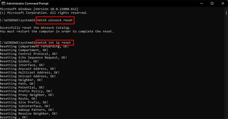 How to Fix “Your Connection Was Interrupted a Network Change Was Detected” 7 netsh-winsock-reset-and-ip-reset