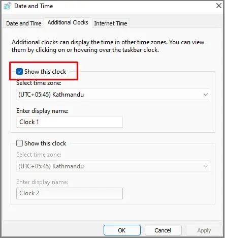 How to Show Clock on All Monitors on Windows 11 16 show-this-clock-option-