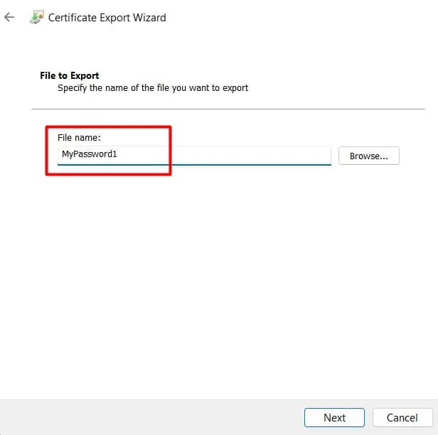 How to Password Protect a Folder in Windows 11 19 CertificateExportWizardFileName