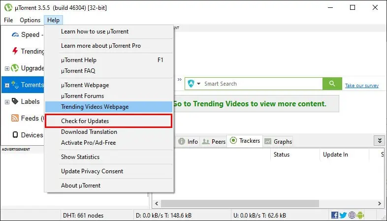 uTorrent Not Working: Why & How to Fix it 2 Check-for-updates-utorrent