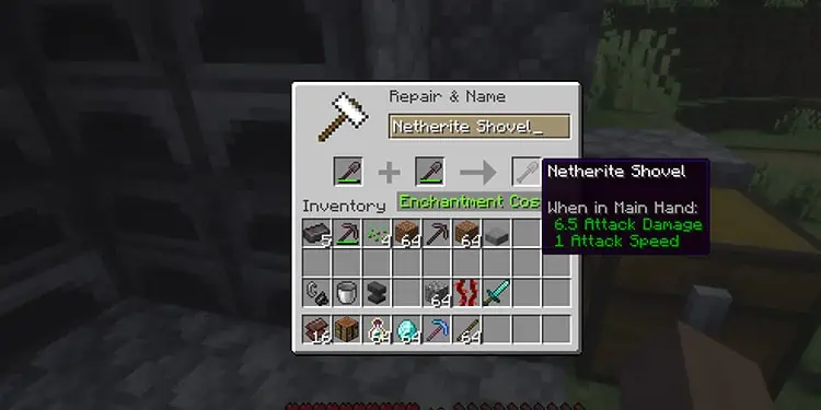 How to Repair Netherite Tools 7 Reparing-netherite-shovel-with-anvil
