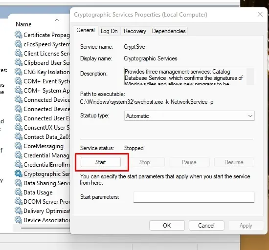 Windows Troubleshooter Not Working? Try These Fixes 24 ServicesMSCCryptographicServicesStart