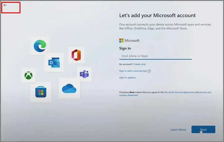 back-icon-to-set-up-windows-using-local-account