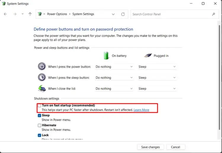 How to Fix Blue Screen of Death (BSOD) on Windows 11 55 disable-turn-on-fast-startup