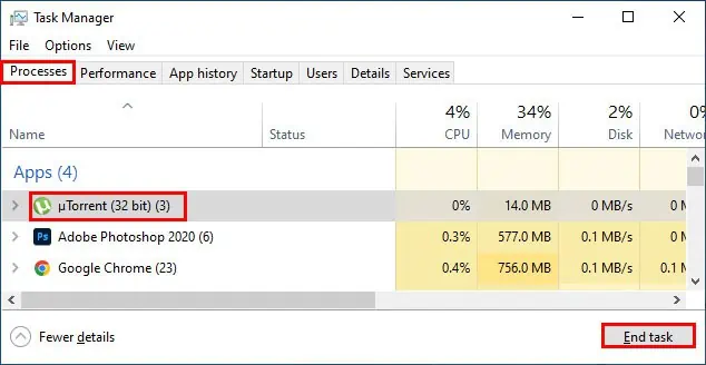 uTorrent Not Working: Why & How to Fix it 1 end-task-utorrent-1
