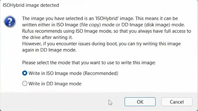 How To Dual Boot Windows 11 And Linux 2 isohybrid-image-detected-write-in-iso-image-mode