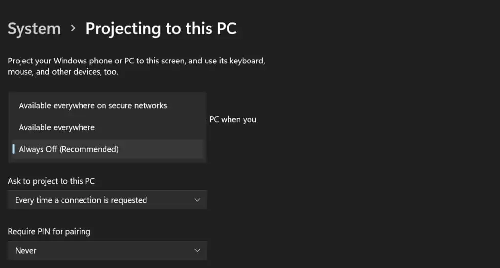 How to Connect to a Wireless Display in Windows 11 6 projecting-pc-availability-1024x549