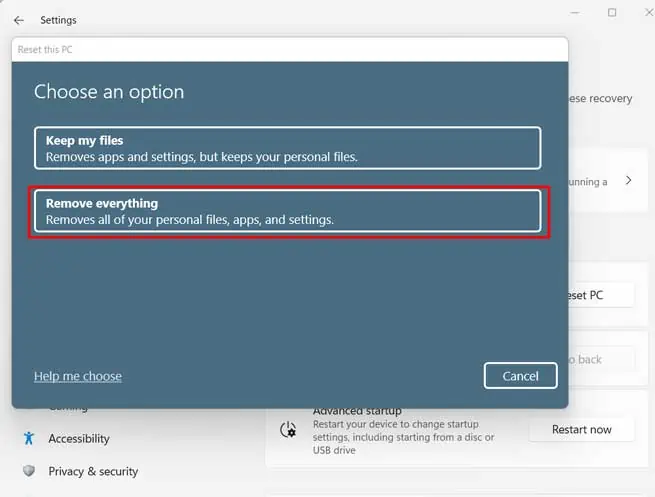 How to Fix Blue Screen of Death (BSOD) on Windows 11 71 remove-everything