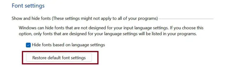How Do You Change Font in Windows 11? 14 restore-default-font-settings-1024x280