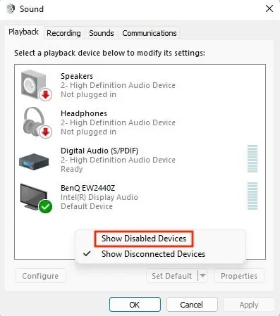 Why Are My Monitor Speakers Not Working? How to Fix It 15 show-disabled-devices