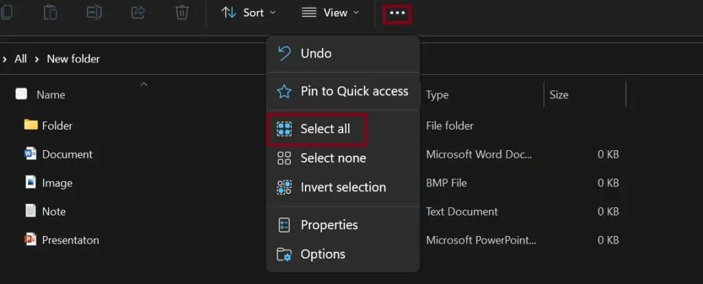 How to Select Multiple Files in Windows 10 and 11? 6 toolbar-select-windows11-1024x414