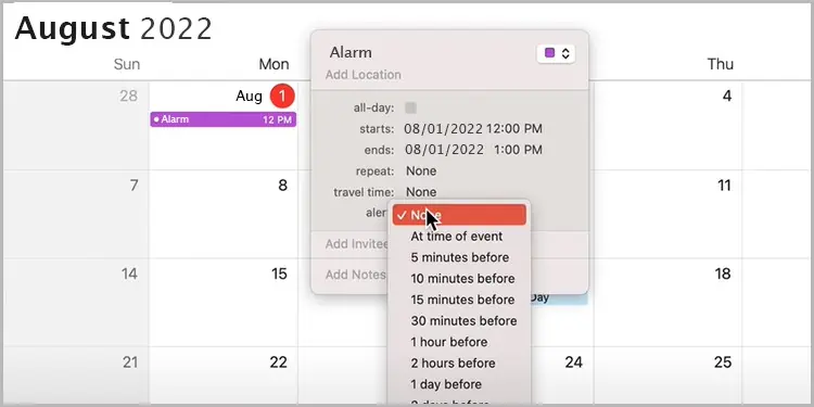How to Set Alarm on Computer? 16 CalendarAppMac2
