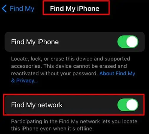 Find My AirPods Sound Pending - Why & How to Fix It? 13 Iphone-toggle-on-FindMynetwork